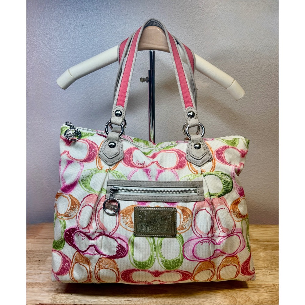 Coach Poppy Signature C Glam Tote Multicolor Canvas Handbag 16697